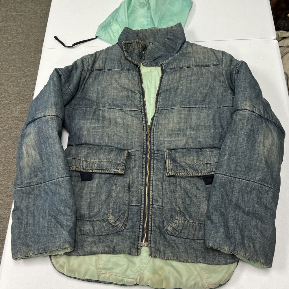 Diesel Denim Puffer Jacket Mens S Blue Fair Distressed Quilted Heavyweight
